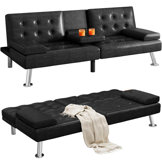 Moasis Faux Leather Futon Sofa Bed Modern Folding Futon Set - 64 L x 30 W x 26 H