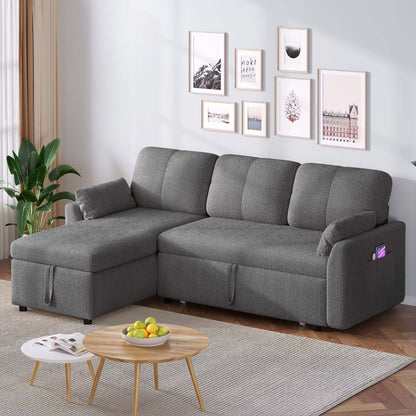 Moasis L-shaped 3-seater Reversible Sectional Sofa Bed Sleeper with Storage and Cushions