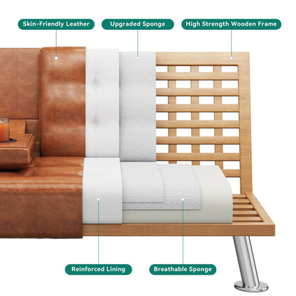 Moasis Modern Loveseat Convertible Sofa Bed PVC Leather Fabric Sofa - 64Lx30Wx26H