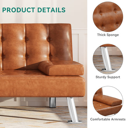 Moasis Modern Loveseat Convertible Sofa Bed PVC Leather Fabric Sofa - 64Lx30Wx26H