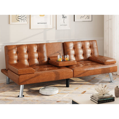 Moasis Modern Loveseat Convertible Sofa Bed PVC Leather Fabric Sofa - 64Lx30Wx26H