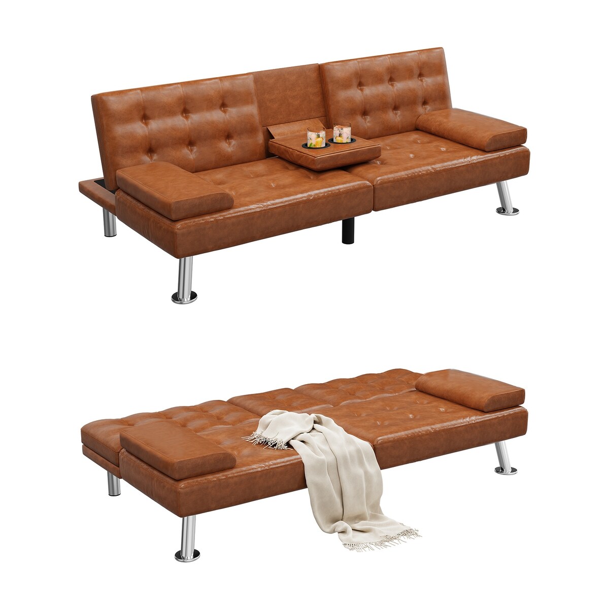 Moasis Modern Loveseat Convertible Sofa Bed PVC Leather Fabric Sofa - 64Lx30Wx26H