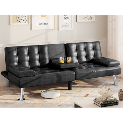 Moasis Modern Loveseat Convertible Sofa Bed PVC Leather Fabric Sofa - 64Lx30Wx26H