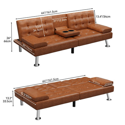 Moasis Modern Loveseat Convertible Sofa Bed PVC Leather Fabric Sofa - 64Lx30Wx26H