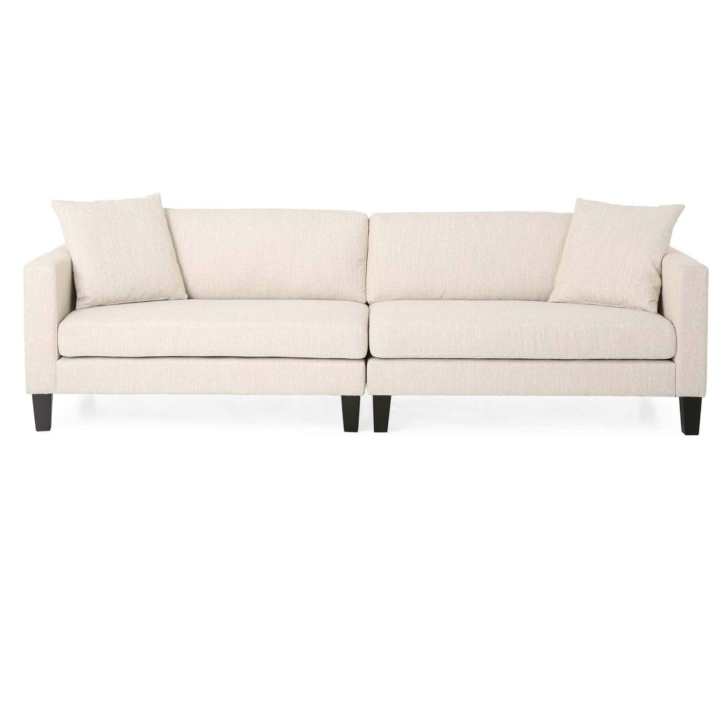 Modern 101 3-seater Sofa with Wood Legs and Two Pillows for Living Room