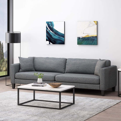 Modern 101 3-seater Sofa with Wood Legs and Two Pillows for Living Room