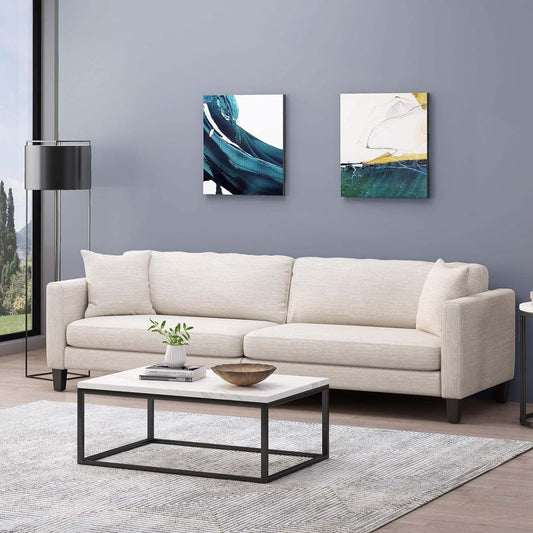 Modern 101 3-seater Sofa with Wood Legs and Two Pillows for Living Room