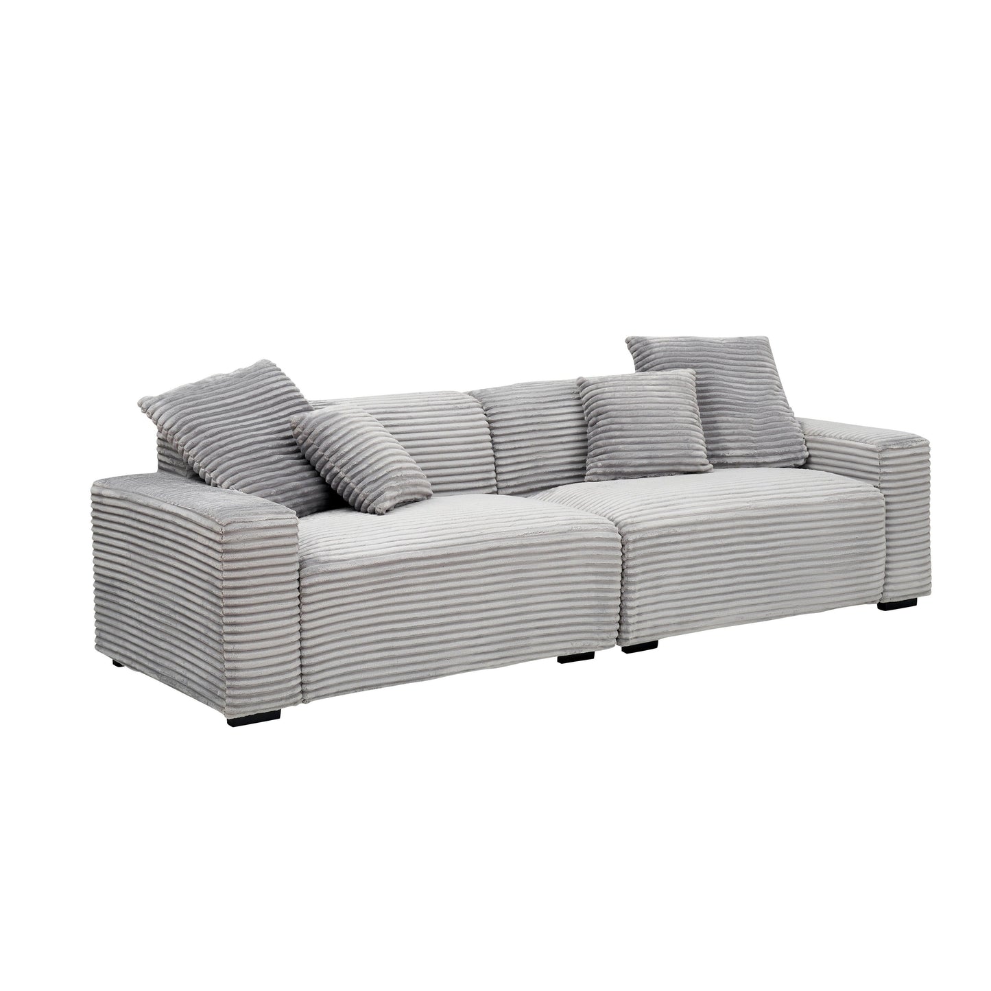 Modern 104.72 Corduroy 4-seat Sofa with 4 Throw Pillows for Living Room