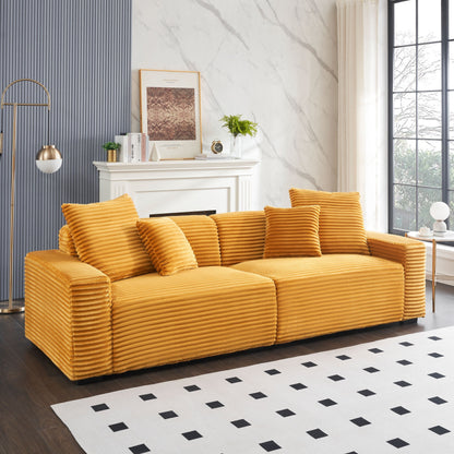 Modern 104.72 Corduroy 4-seat Sofa with 4 Throw Pillows for Living Room