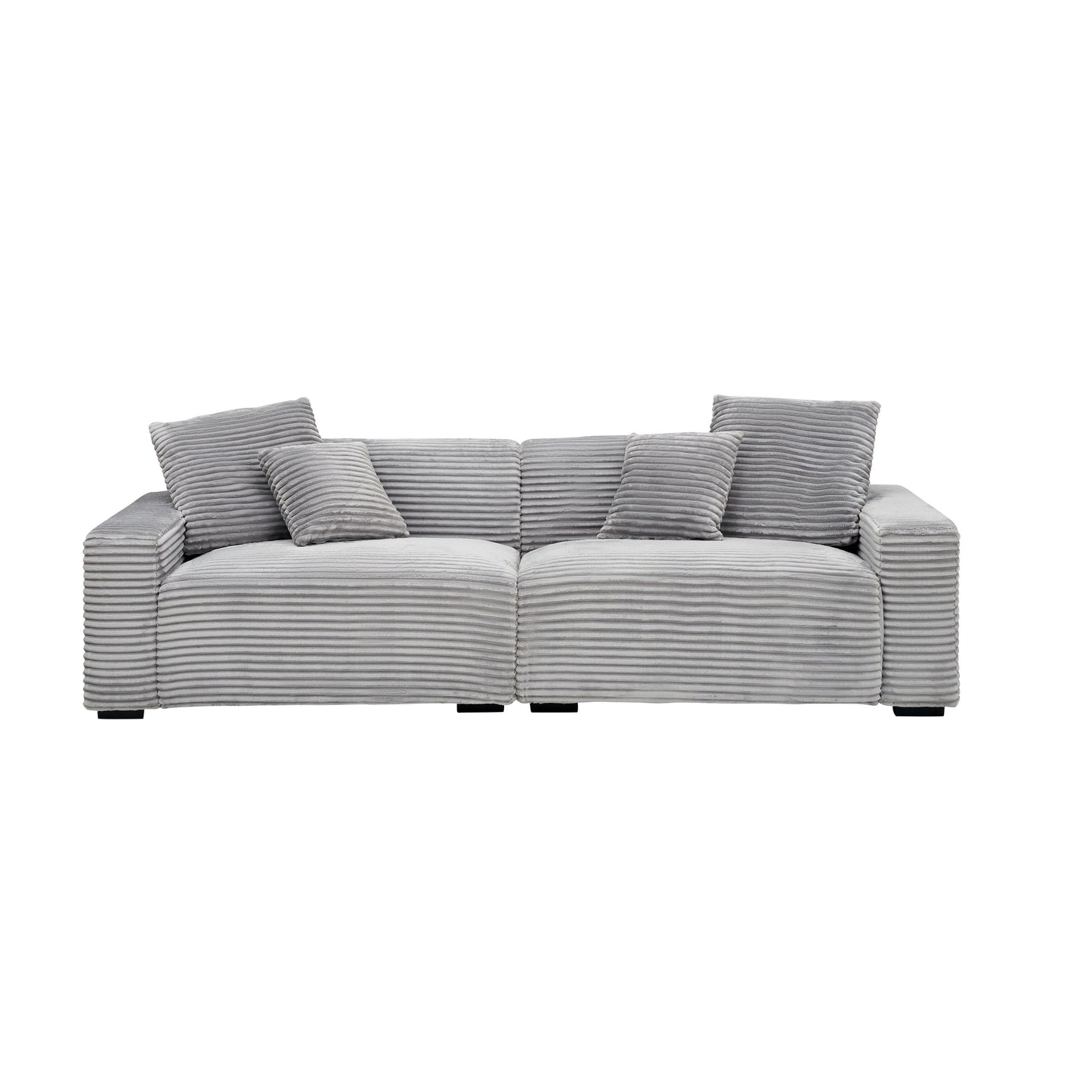 Modern 104.72 Corduroy 4-seat Sofa with 4 Throw Pillows for Living Room