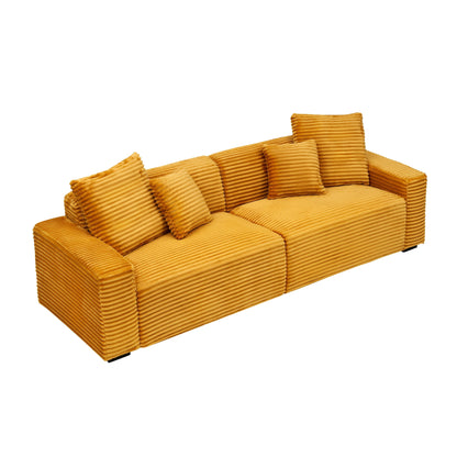 Modern 104.72 Corduroy 4-seat Sofa with 4 Throw Pillows for Living Room