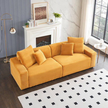 Modern 104.72 Corduroy 4-seat Sofa with 4 Throw Pillows for Living Room