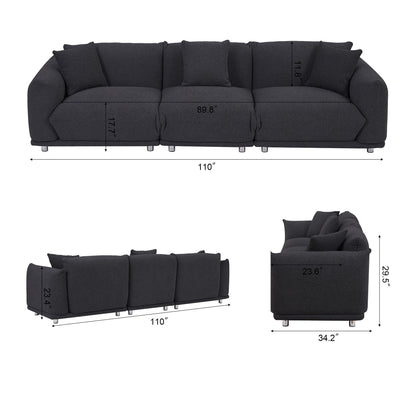 Modern 111 Oversized 3-seater Sofa with Metal Legs and Solid Wood Frame for Living Room