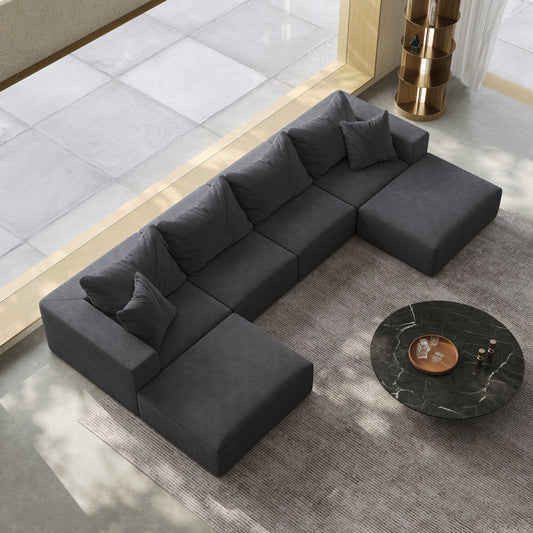 Modern 162-Inch Modular L-Shaped Sectional Sofa Set Free Combination Sofa Couch with 6 Pillows for Living Room Bedroom