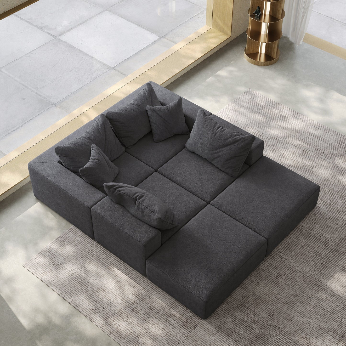 Modern 162-Inch Modular L-Shaped Sectional Sofa Set Free Combination Sofa Couch with 6 Pillows for Living Room Bedroom