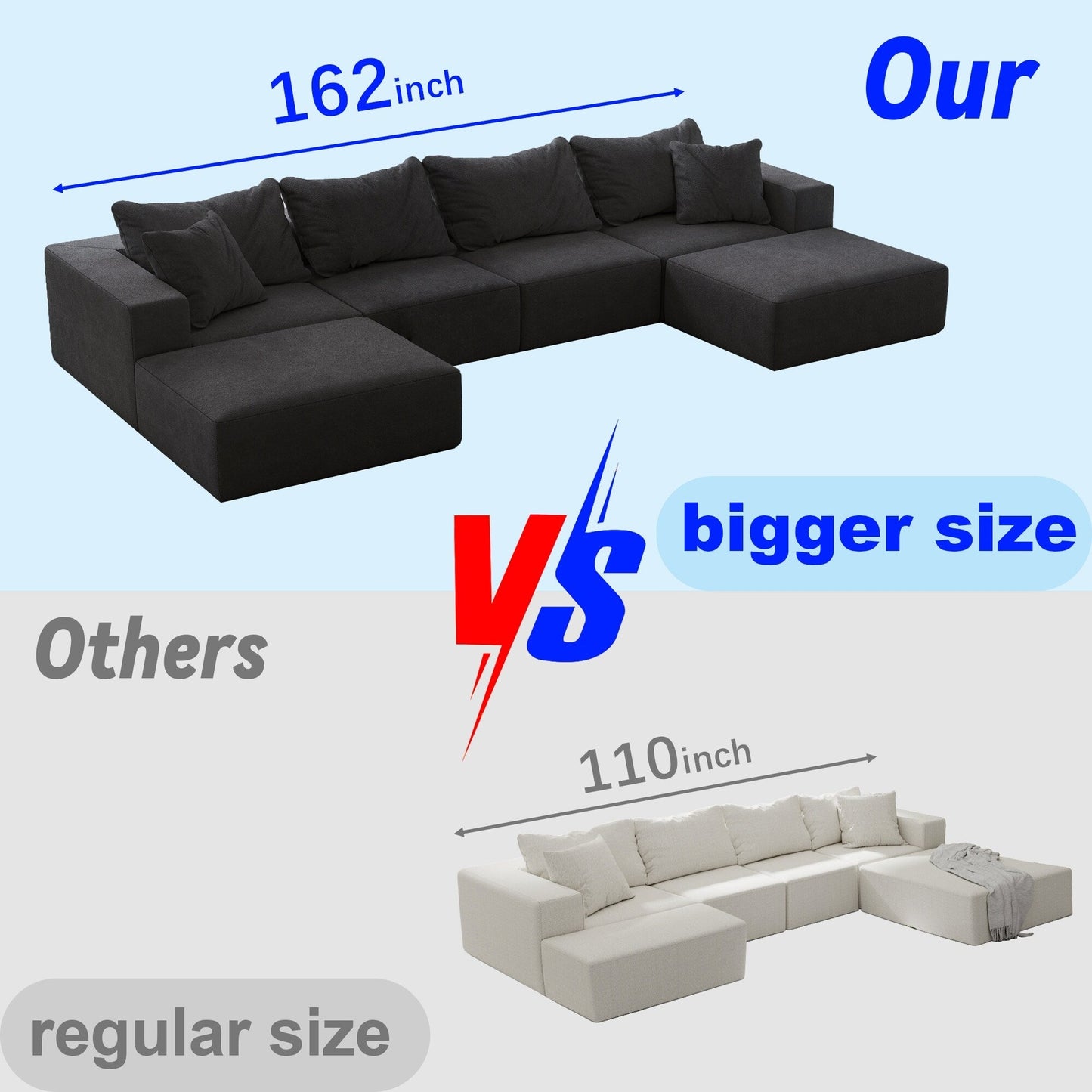 Modern 162-Inch Modular L-Shaped Sectional Sofa Set Free Combination Sofa Couch with 6 Pillows for Living Room Bedroom