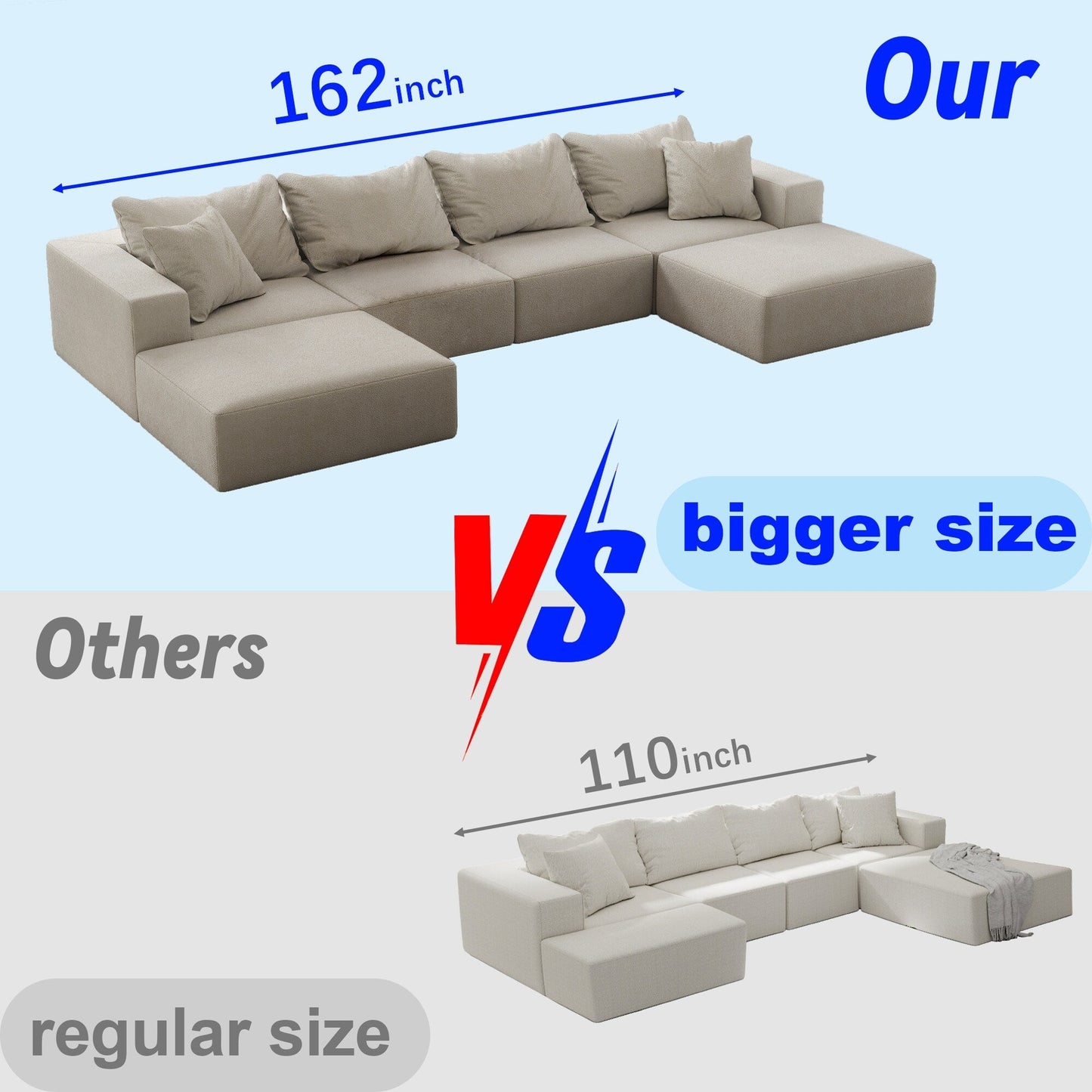 Modern 162-Inch Modular L-Shaped Sectional Sofa Set Free Combination Sofa Couch with 6 Pillows for Living Room Bedroom