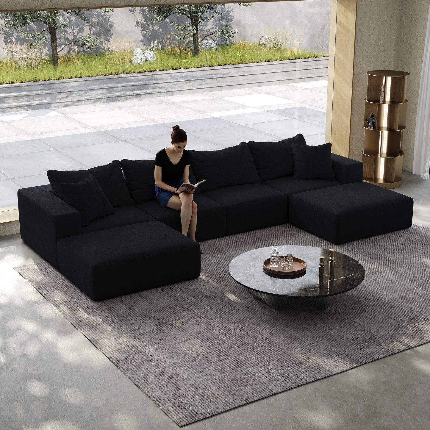 Modern 162-Inch Modular L-Shaped Sectional Sofa Set Free Combination Sofa Couch with 6 Pillows for Living Room Bedroom
