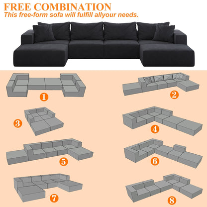 Modern 162-Inch Modular L-Shaped Sectional Sofa Set Free Combination Sofa Couch with 6 Pillows for Living Room Bedroom