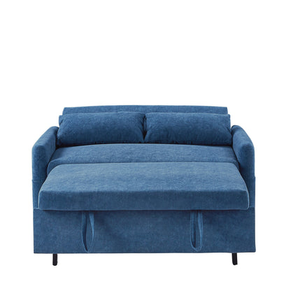 Modern 2 Seat Couch, Microfiber Pull Out Sleep Sofa Bed wih Adjsutable Backrest, Storage Pockets, 2 Soft Pillows, USB Ports