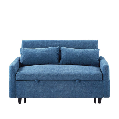 Modern 2 Seat Couch, Microfiber Pull Out Sleep Sofa Bed wih Adjsutable Backrest, Storage Pockets, 2 Soft Pillows, USB Ports