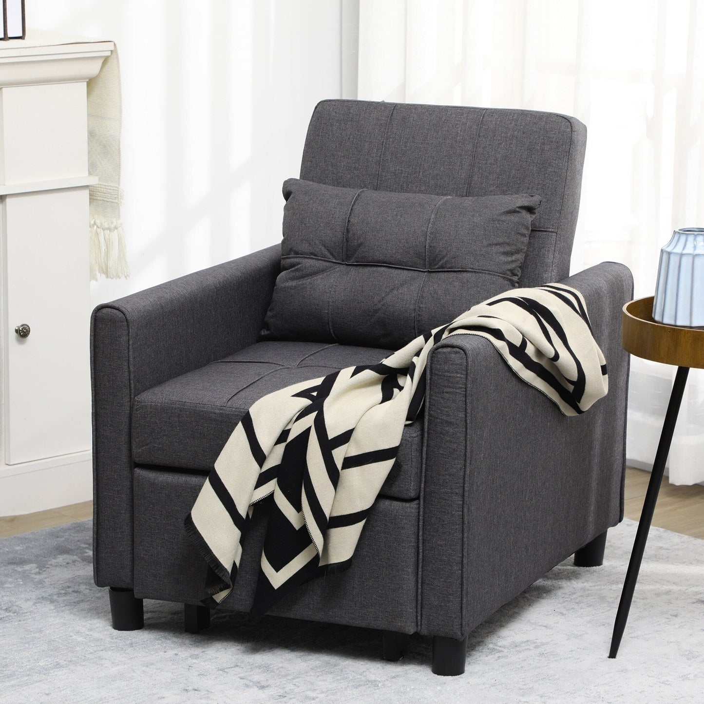 Modern 27.3 3 in 1 Polyester Single Convertible Sofa Bed with Adjustable Back and Pillow for Living Room
