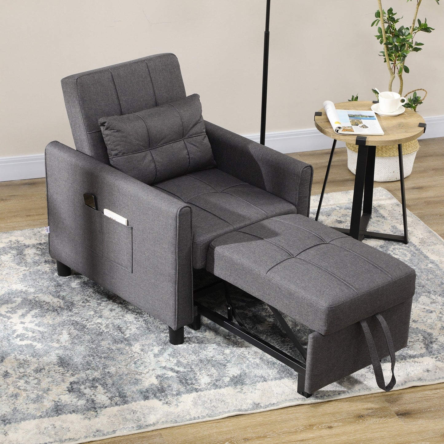 Modern 27.3 3 in 1 Polyester Single Convertible Sofa Bed with Adjustable Back and Pillow for Living Room