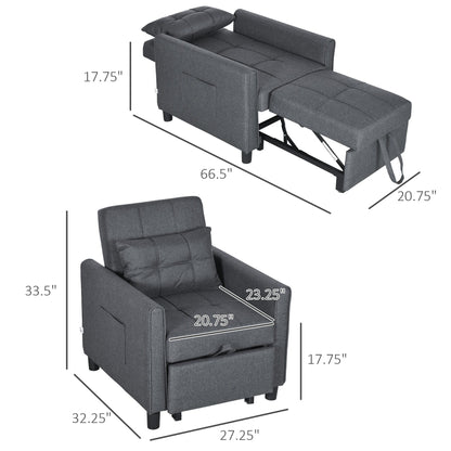 Modern 27.3 3 in 1 Polyester Single Convertible Sofa Bed with Adjustable Back and Pillow for Living Room