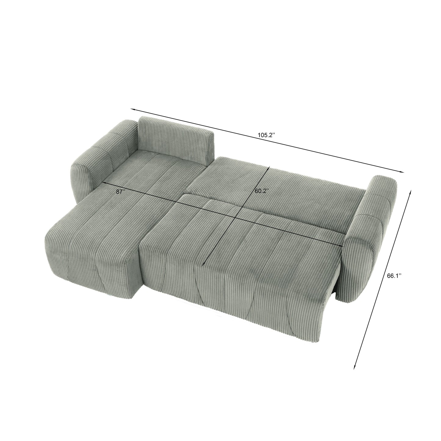 Modern 3 Seat Corduroy L-Shaped Couch, Convertible Sectional Sofa for Living Room and Apartment
