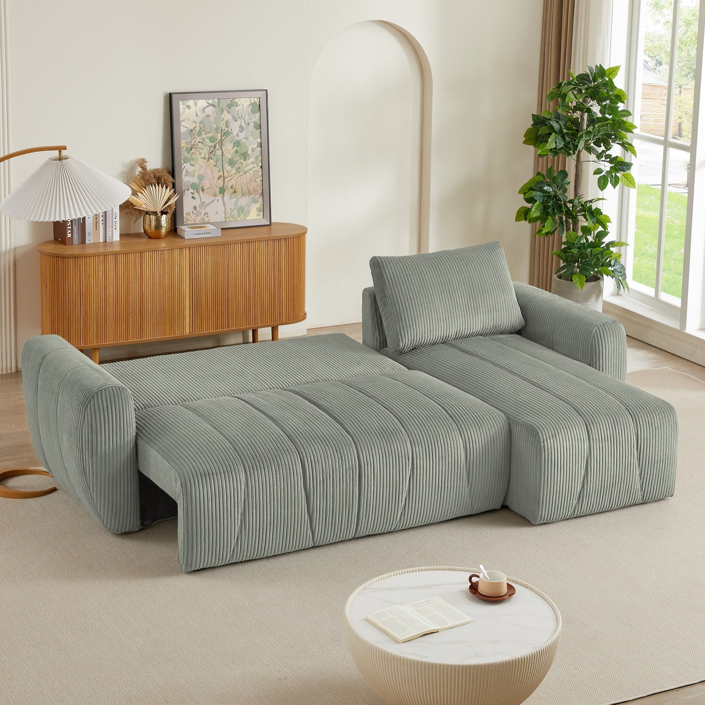 Modern 3 Seat Corduroy L-Shaped Couch, Convertible Sectional Sofa for Living Room and Apartment