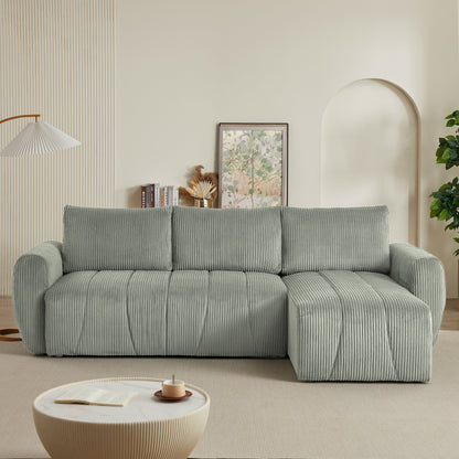 Modern 3 Seat Corduroy L-Shaped Couch, Convertible Sectional Sofa for Living Room and Apartment