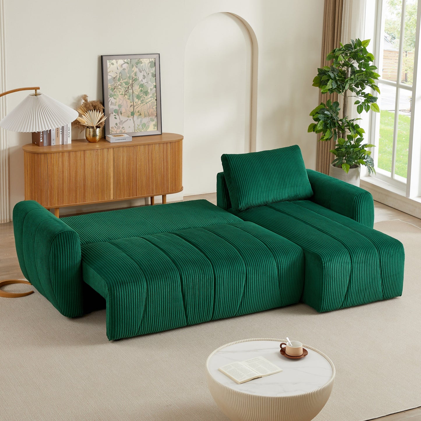 Modern 3 Seat Corduroy L-Shaped Couch, Convertible Sectional Sofa for Living Room and Apartment