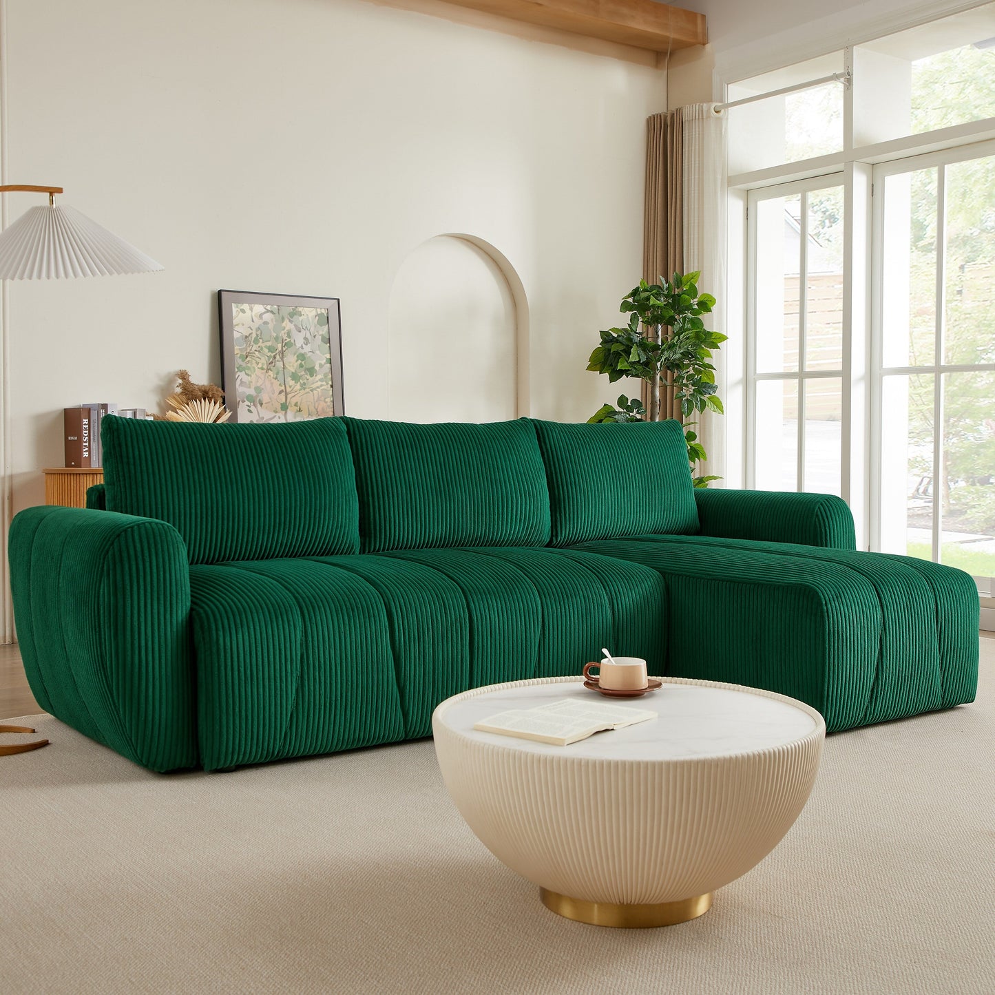 Modern 3 Seat Corduroy L-Shaped Couch, Convertible Sectional Sofa for Living Room and Apartment