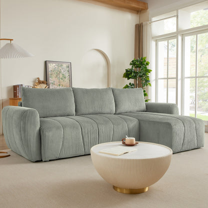 Modern 3 Seat Corduroy L-Shaped Couch, Convertible Sectional Sofa for Living Room and Apartment