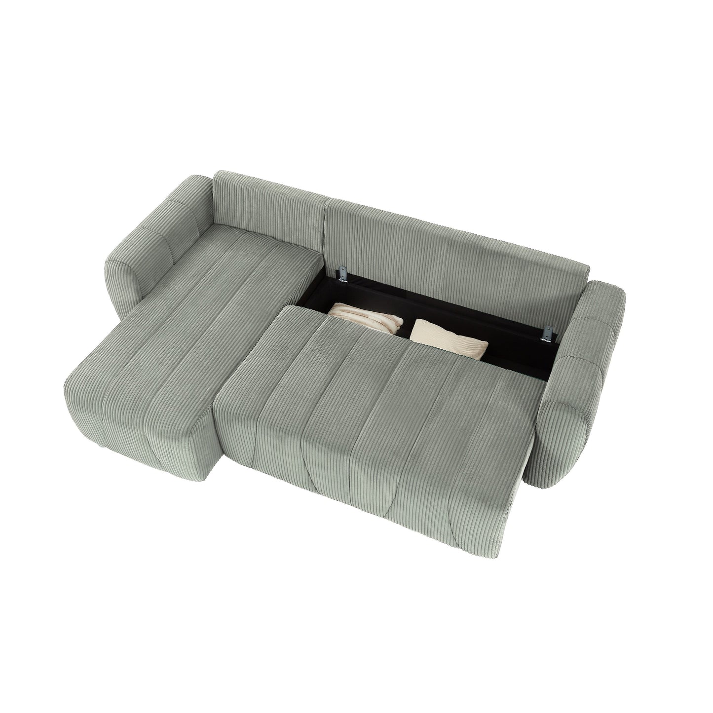 Modern 3 Seat Corduroy L-Shaped Couch, Convertible Sectional Sofa for Living Room and Apartment