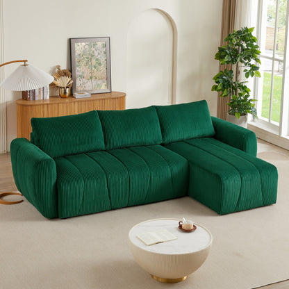 Modern 3 Seat Corduroy L-Shaped Couch, Convertible Sectional Sofa for Living Room and Apartment