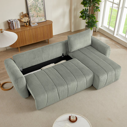 Modern 3 Seat Corduroy L-Shaped Couch, Convertible Sectional Sofa for Living Room and Apartment