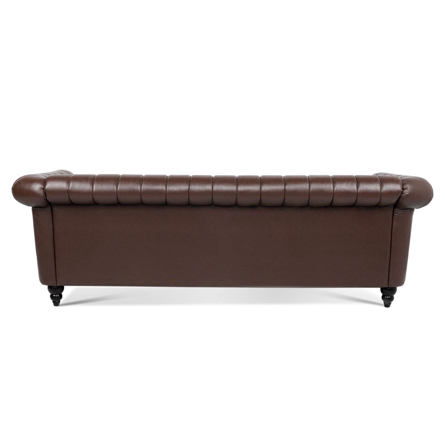 Modern 3 Seat Upholstered Couch, 83.46 PU Leather Rolled Arm Chesterfield Sofa for Living Room and Apartment
