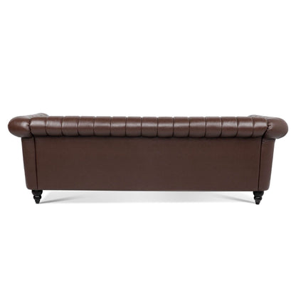 Modern 3 Seat Upholstered Couch, 83.46 PU Leather Rolled Arm Chesterfield Sofa for Living Room and Apartment