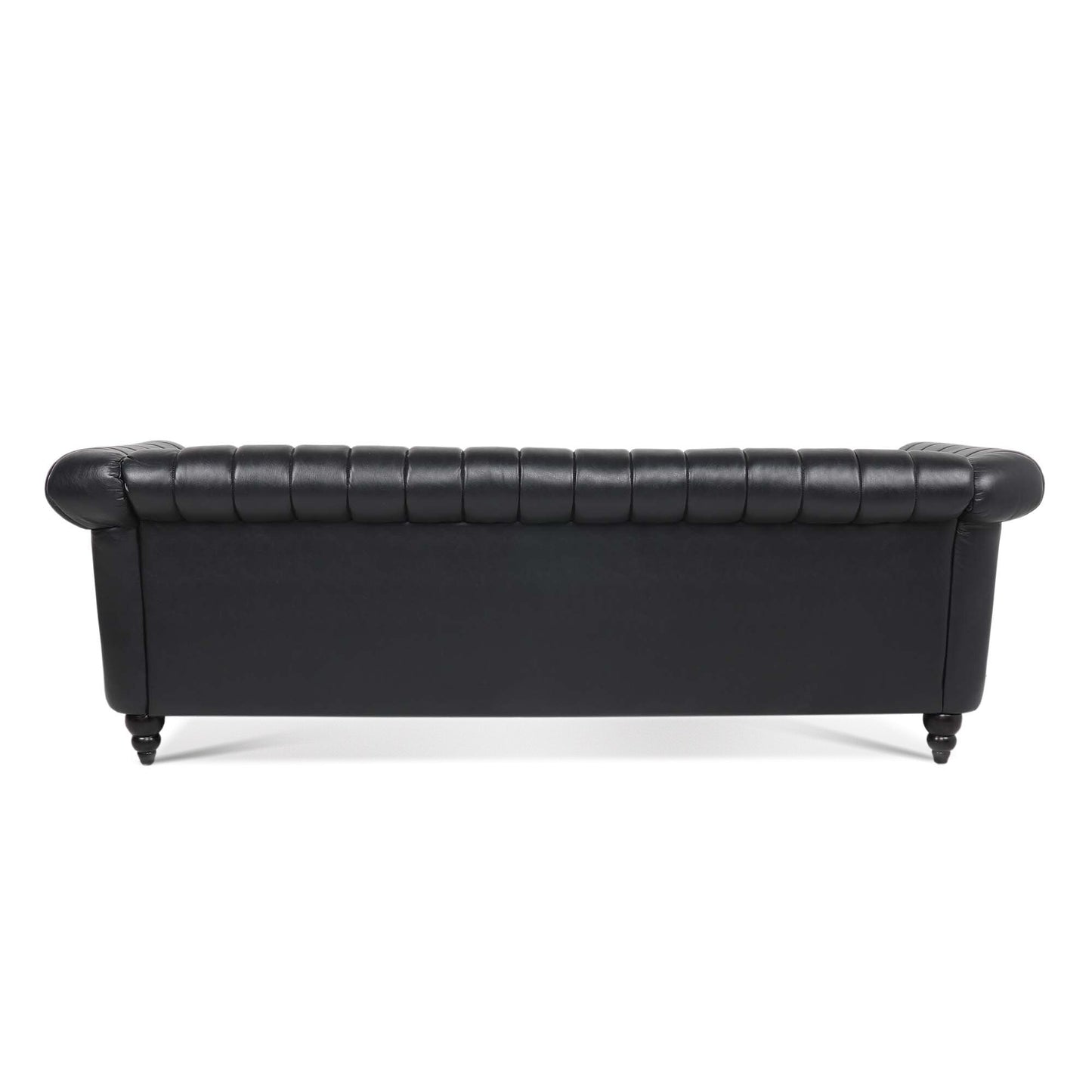 Modern 3 Seat Upholstered Couch, 83.46 PU Leather Rolled Arm Chesterfield Sofa for Living Room and Apartment