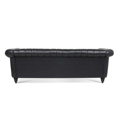 Modern 3 Seat Upholstered Couch, 83.46 PU Leather Rolled Arm Chesterfield Sofa for Living Room and Apartment