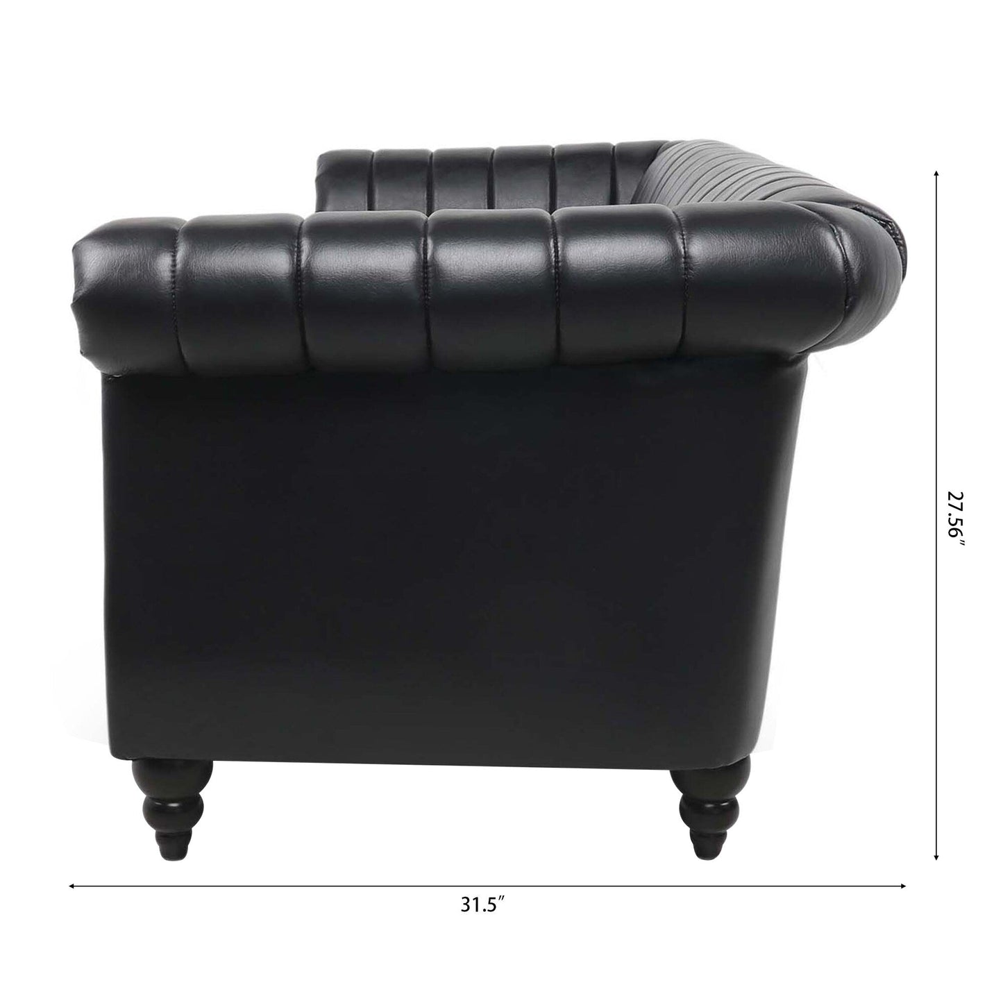 Modern 3 Seat Upholstered Couch, 83.46 PU Leather Rolled Arm Chesterfield Sofa for Living Room and Apartment