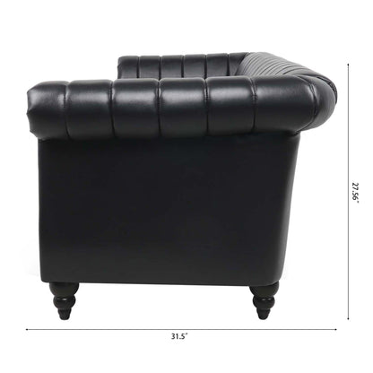 Modern 3 Seat Upholstered Couch, 83.46 PU Leather Rolled Arm Chesterfield Sofa for Living Room and Apartment