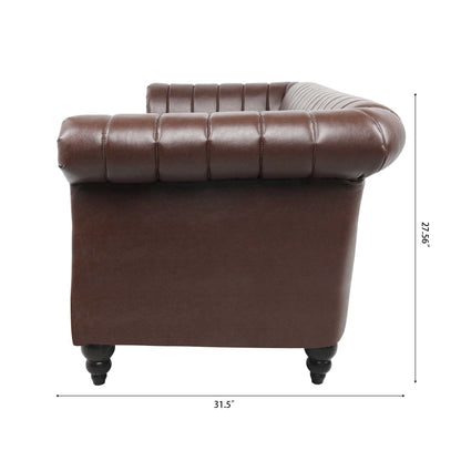 Modern 3 Seat Upholstered Couch, 83.46 PU Leather Rolled Arm Chesterfield Sofa for Living Room and Apartment