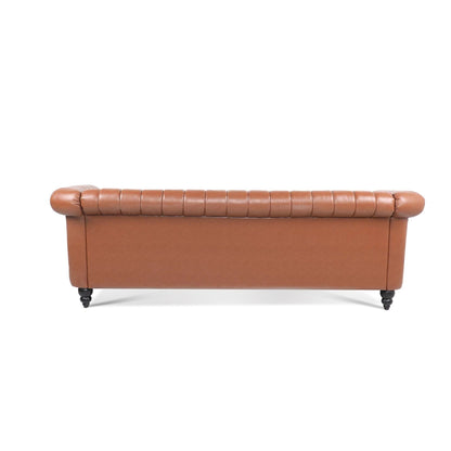 Modern 3 Seat Upholstered Couch, 83.46 PU Leather Rolled Arm Chesterfield Sofa for Living Room and Apartment