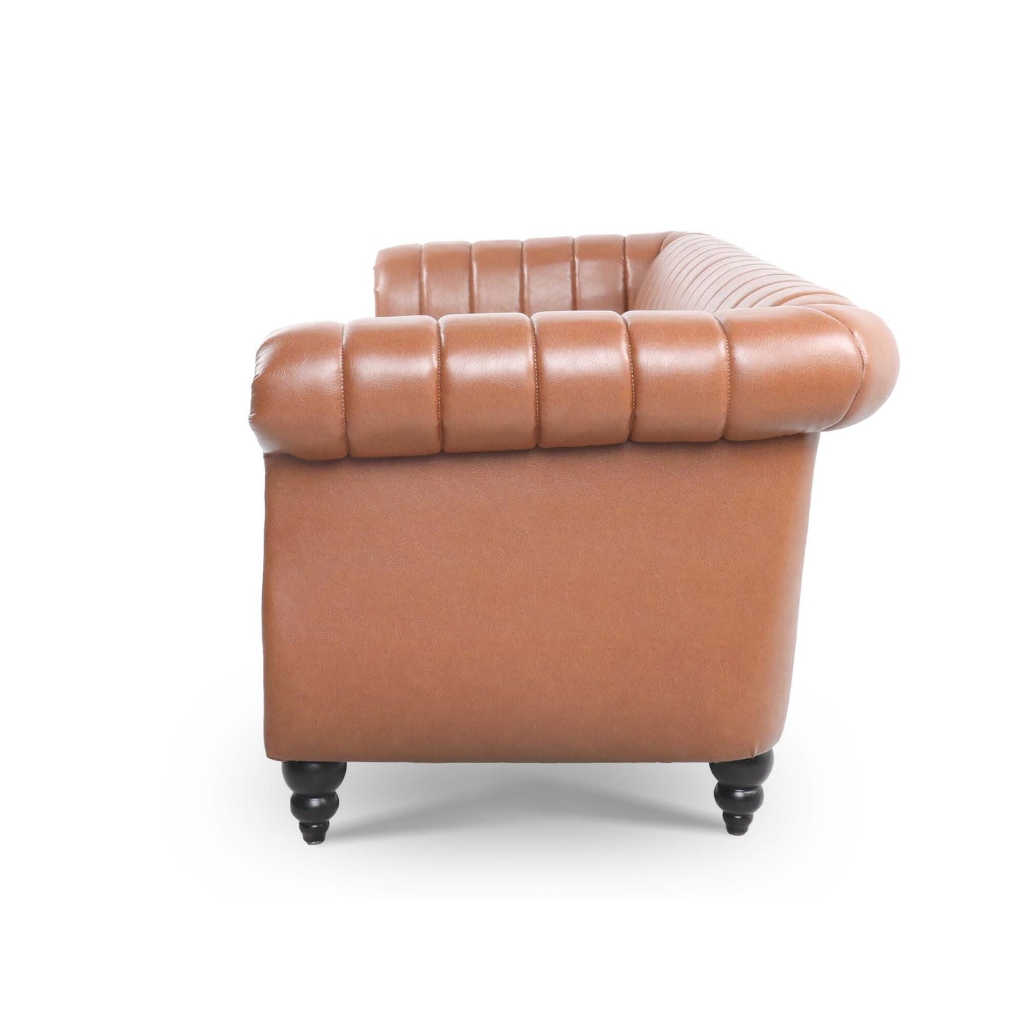 Modern 3 Seat Upholstered Couch, 83.46 PU Leather Rolled Arm Chesterfield Sofa for Living Room and Apartment