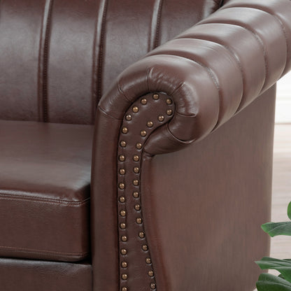 Modern 3 Seat Upholstered Couch, 83.46 PU Leather Rolled Arm Chesterfield Sofa for Living Room and Apartment