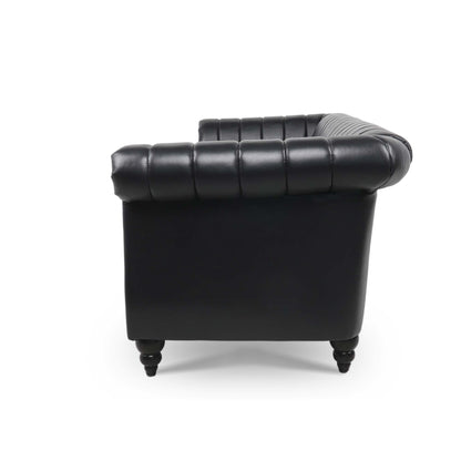 Modern 3 Seat Upholstered Couch, 83.46 PU Leather Rolled Arm Chesterfield Sofa for Living Room and Apartment