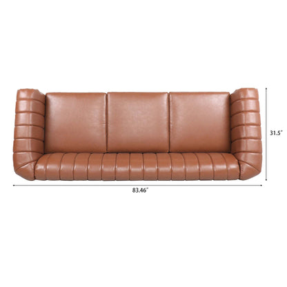 Modern 3 Seat Upholstered Couch, 83.46 PU Leather Rolled Arm Chesterfield Sofa for Living Room and Apartment