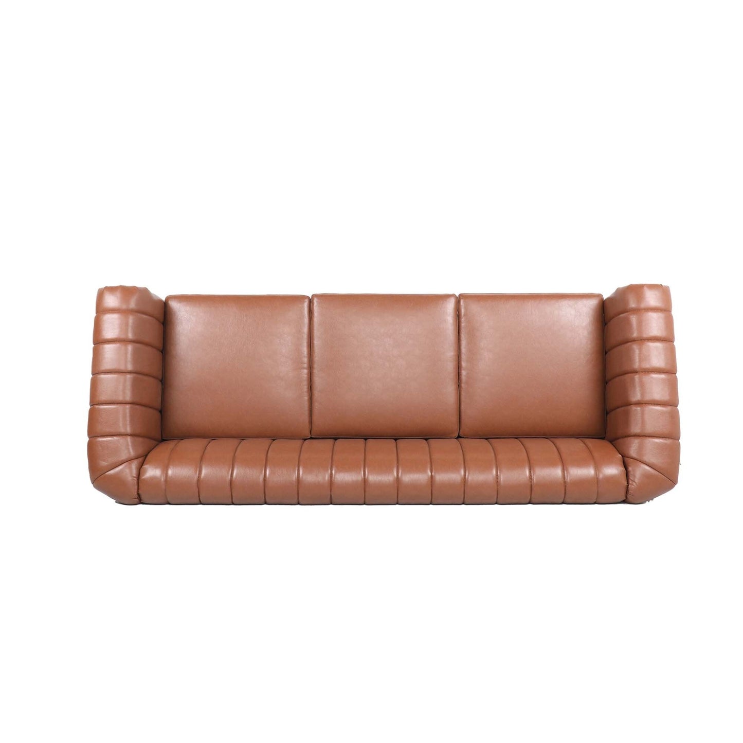 Modern 3 Seat Upholstered Couch, 83.46 PU Leather Rolled Arm Chesterfield Sofa for Living Room and Apartment